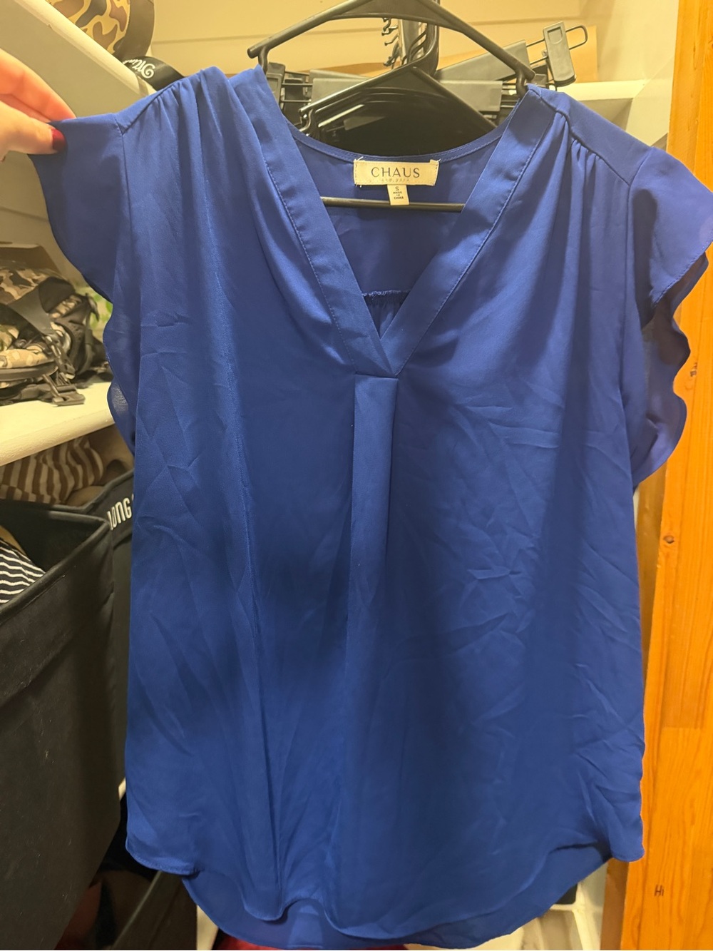 Chaus Bright Blue V-Neck Cap-Sleeve Blouse